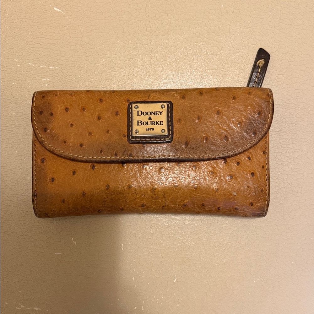 Dooney & Bourke Cognac Ostrich-Embossed Leather Wallet